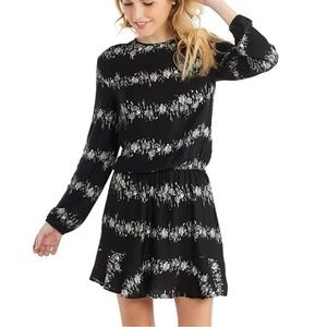 Mud Pie Fina Flounce Floral Dress Elastic Waist Band Black Grey - size S